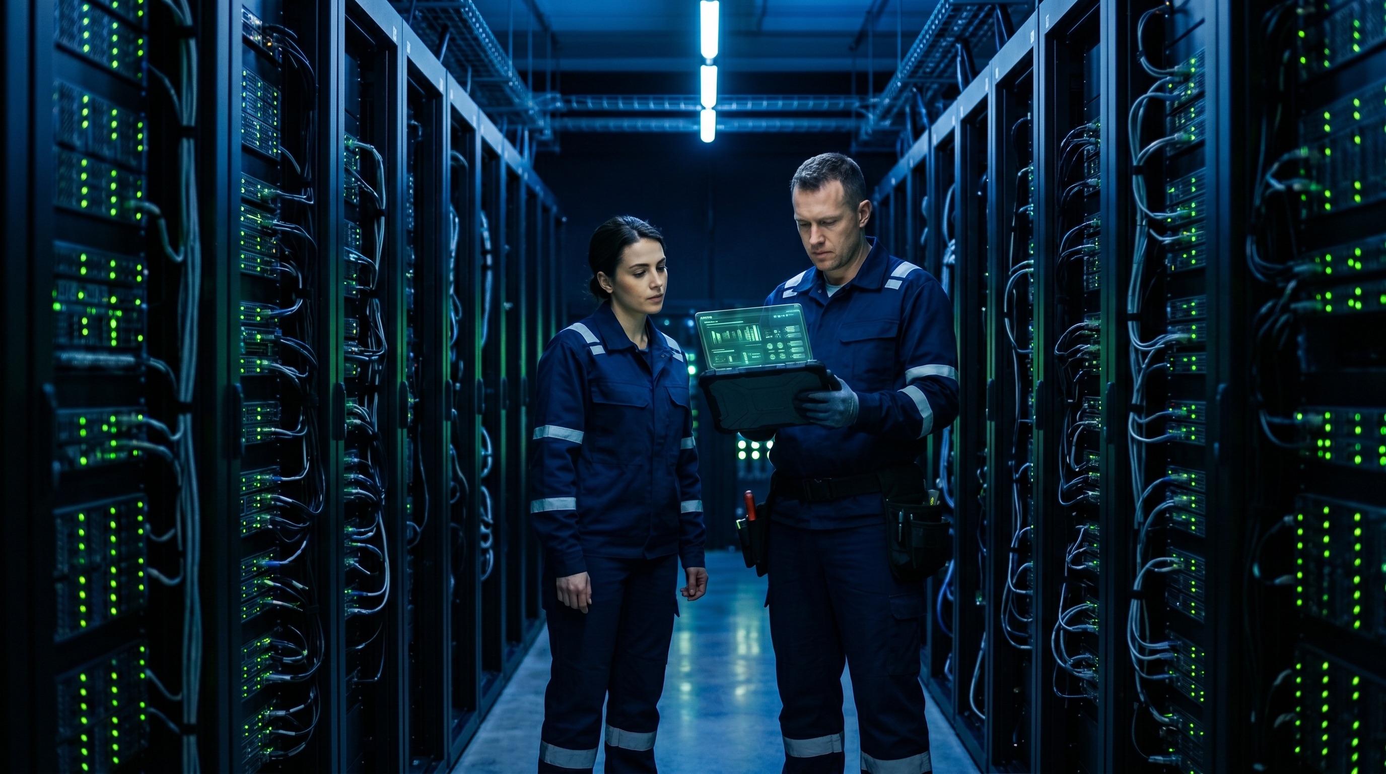 Ingenieros monitoreando una plataforma DCIM — SOLUTEC