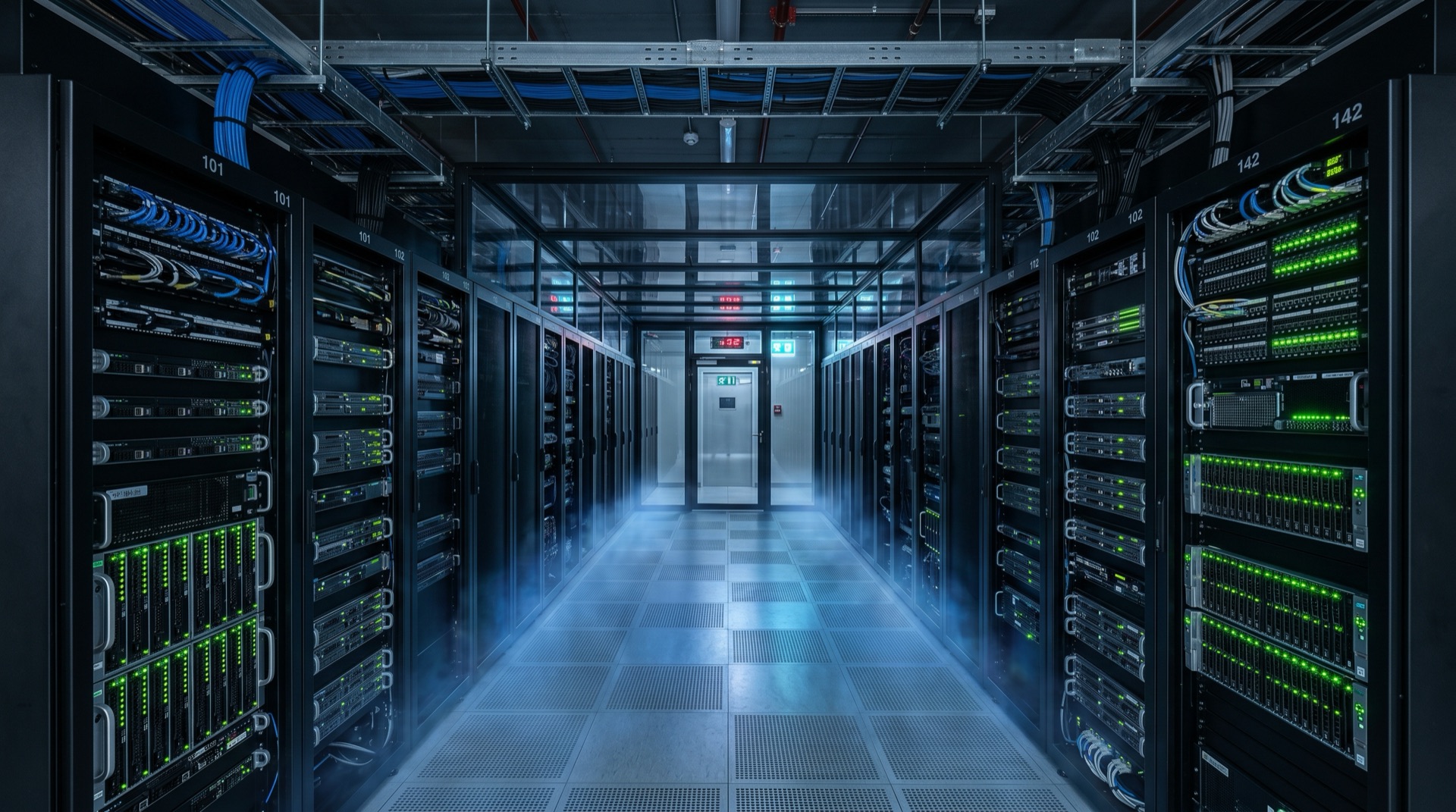 Sala de servidores con contención de pasillo — refrigeración de precisión SOLUTEC